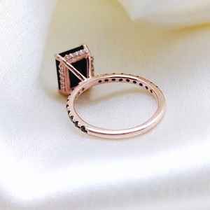 <b>Black</b> <b>Onyx</b> Ring Emerald Cut Statement Ring 925 Sterling Silver 14K Rose Gold Plated <b>Black</b> Stone Ring - Product Image 3