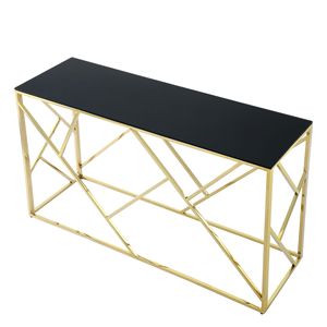55\" Modern Gold <b>Sofa</b> <b>Table</b> with Sturdy Metal Frame & <b>Black</b> Tempered Glass Top Console <b>Tables</b> for Living Room Entryway - Product Image 4