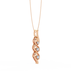 Pendentif en or rose 10K 14K 18K en spirale avec trois diamants ronds brillants cultivés en laboratoire, collier au design moderne en forme d'infini torsadé - Product Image 1