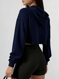Sweat-shirt à capuche court délavé pour femme, coupe oversize, style streetwear, pull décontracté personnalisé, tendance - Product Image 2