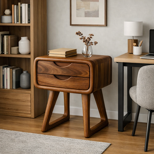 Modern European Solid Wood Nightstand 2 <b>Drawers</b>-Eco-Friendly Durable Farmhouse Bedroom Furniture for Hotel Home Office Living - Product Image 3