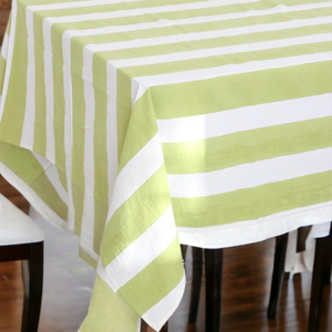 Nappe de table rayée verte et blanche 100% coton, ensemble de nappes de mariage en lin - Product Image 3