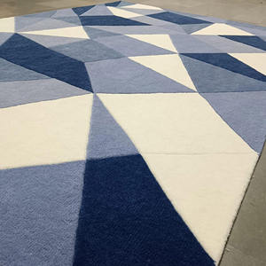 Alfombra de Lana de Nueva Zelanda Premium, Hecha a Mano, con Diseño Geométrico 3D en Azul y Blanco, Alfombra de Lujo Tallada a Mano para Diseño de Interiores de Alta Gama - Product Image 2