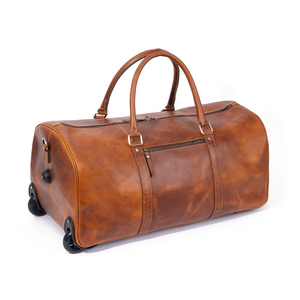Leather Rolling Duffle Travel Duffel Trolley <b>Bag</b> With <b>Wheels</b> for Men & Women 21-inch Overnight Cabin use in Travelling oem - Product Image 4
