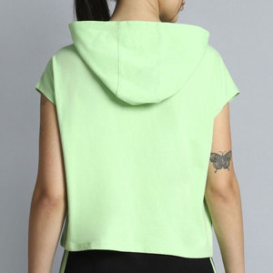 Women's Hooded <b>Crop</b> <b>Top</b> Green Cotton Knitted Casual Letter Print Breathable Summer Wear Sleeveless Hoodie - Product Image 2