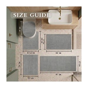 Tapis de bain rectangulaires gris, ensemble de 4 pièces, avec dos antidérapant en caoutchouc pour salle de bain, en polyester tissé, lavable en machine - Product Image 3