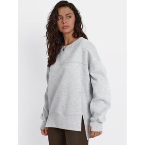 Sudadera de Mujer Oversize con Cuello Redondo y Manga Larga, Color Liso, Dobladillo Asimétrico, Hombros Caídos, Tejido de Mezcla de Algodón, Ideal para Otoño - Product Image 2