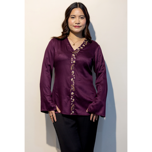 Camisa de Algodón Giza Color Vino para Mujer, Marca PAMELA, Prenda Casual Elegante de Primera Calidad, Fabricante OEM - Product Image 2