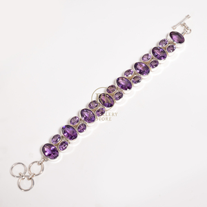 Bracelet en argent sterling 925 avec pierres d'améthyste naturelle, maillons ovales multiples, bijoux en cristal violet pour femmes, vente en gros - Product Image 2