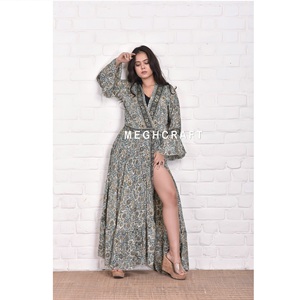 Women's Bohemian Floral Printed Wrap <b>Dress</b> Elegant Full Sleeve A Line V Neck Party <b>Dresses</b> & Beach Party Maxi <b>Dress</b> Bulk Export - Product Image 1