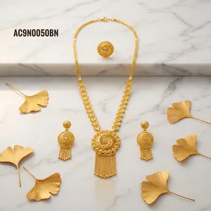 Luxury African Long Pendant 24K Gold Plated Necklace Set for Women Dubai Style Nigerian <b>Bridal</b> Wedding Jewelry Set - Product Image 5