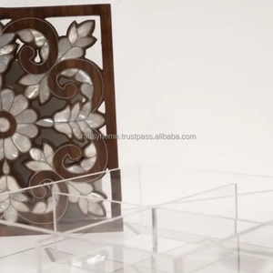 Wholesale OEM Transparent Office Bins Durable Lacquer Finish Wooden Storage <b>Container</b> <b>Box</b> Dishwasher Safe MOP Inlay Floral - Product Image 2