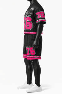 Nueva Camiseta de Fútbol Americano Personalizada 100% Poliéster Transpirable de Manga Corta y Ligera con Diseño de Malla Azul Marino y Rojo Escarlata - Product Image 3