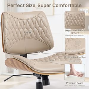 Sedia da Ufficio Girevole Moderna in Noce con Schienale in Legno Curvato e Rivestimento in Pelle PU, Senza Braccioli, Altezza Regolabile, Schienale Medio per Scrivanie Piccole, Stile R - Product Image 3