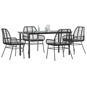 Conjunto de Comedor de Jardín de Ratán Sintético Negro con Mesa de 63 Pulgadas, Colección de Muebles para Exteriores - Product Image 1
