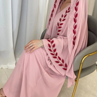 Abaya turque pour femmes Exoro Apparels, de haute qualité, légère, brodée, respirante, en mousseline de soie/lin/satin, longueur cheville, coupe ample.