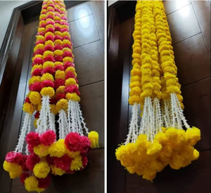 Décoration murale bohème en macramé avec pompons oranges et perles blanches pour décoration de mariage en intérieur - Product Image 5