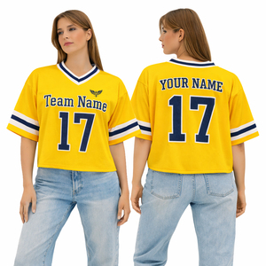 Maillot de football jaune personnalisé pour femme, coupe courte, col en V, respirant, en maille, avec nom, numéro et tenue d'équipe, OEM - Product Image 1