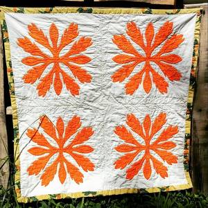 <b>Handmade</b> Designer Multicolor Flower Pattern Work Pure White Hawaiian <b>Quilts</b> 100% Cotton Bed Sheets For Home, Hotel Decor - Product Image 4