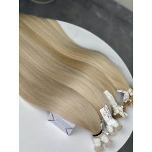 Extensions de cheveux blond clair en vrac, lisses et soyeux, double trame, cheveux humains vierges vietnamiens, tissage machine double trame, pour tressage et permanente - Product Image 1