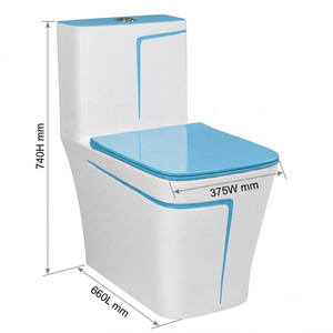 Inodoro Moderno de Una Pieza, Color Blanco con Línea Azul, Taza Redonda de Cerámica, Doble Descarga, Montaje en el Suelo - Product Image 4