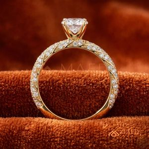 Bague de luxe en moissanite taille ronde pour femme, bijou de fiançailles doré, cadeau USA - Product Image 3
