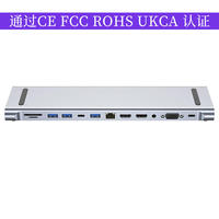 Docking Station Hub 12 Port Tipe C dengan VGA/PD/SD/TF Card Reader untuk 2.0 LAN RJ45 Aluminium Alloy untuk Laptop Tersedia