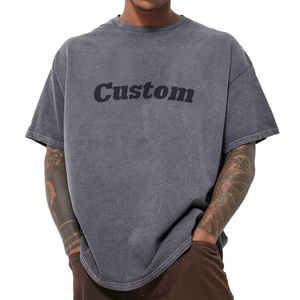 เสื้อยืดแขนสั้นสีดำทรงโอเวอร์ไซส์สำหรับผู้ชาย ผ้าฝ้ายเจอร์ซีย์ 100% ย้อมสีพื้น สไตล์ลำลอง คอกลม รับสกรีนโลโก้ ล้างสีแบบแอซิดวอช - Product Image 1