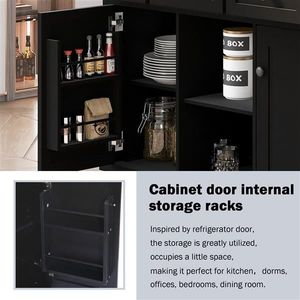 Carrello da Cucina a 5 Ruote con Piano Ribaltabile in Legno di Gomma, Struttura in Acciaio e Metallo, Ripiani Interni e Anta Armadietto - Product Image 4