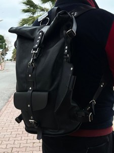 Premium Genuine Leather Roll-Top <b>Backpack</b> for Men Vintage Brown All Size With Custom Zipper Pockets Leather Roll-Top <b>Backpack</b> - Product Image 6