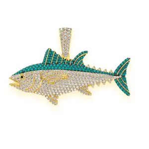 This Glossy Jewel Bluefin Tuna Pendant is made of 14K Yellow gold With Green Two Tone Silver & Rose Gold
