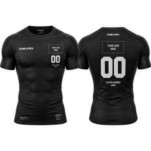 Camiseta de Compresión para Hombre, Negra, Manga Corta, Deportiva, para Gimnasio, Entrenamiento, Ropa Deportiva, Logotipo Personalizado, Fitness, Running, Ejercicio - Product Image 1