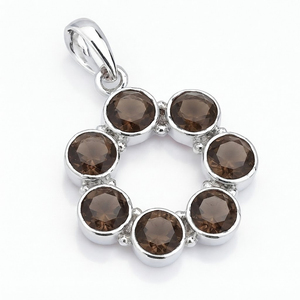 Venta al por mayor de lindos colgantes de cuarzo ahumado natural chapados en rodio para mujer en plata de ley - Joyería minimalista con gemas marrones para fiestas - Product Image 1