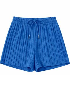 Ensemble décontracté deux pièces pour femme : débardeur court côtelé et short à cordon de serrage, bleu roi – Vente en gros personnalisée OEM - Product Image 3
