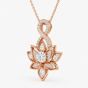 Collar con Colgante Fino de Loto Infinito de Oro Rosa de 18K con Diamante Cultivado en Laboratorio, Marquise Pave, Certificado IGI, Personalizado - Product Image 3