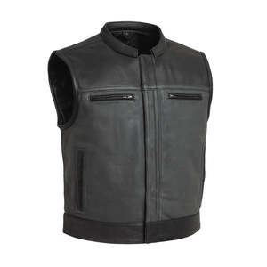 Gilet en cuir robuste pour homme, style club, gilet de motard avec poche dissimulée pour porte-armes, boutons-pression recouverts, vente en gros, commande en gros - Product Image 1