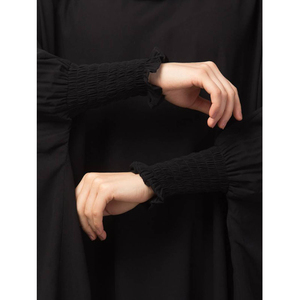 Robe Abaya élégante à col haut, manches longues, longueur au sol, en satin de soie, broderie assortie, hijab pour femmes, soirée, mariage - Product Image 5