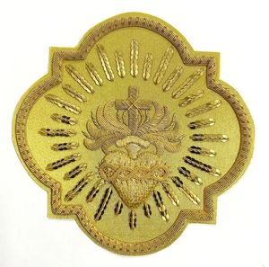 Hand Embroidered Sacred Heart Emblem Patch Bullion <b>Wire</b> Goldwork Applique Luxury 3D Raised Eco-Friendly Water Resistant Badge - Product Image 1