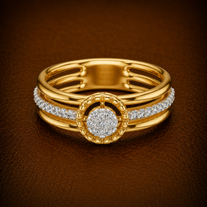 Bague de Mariage en Or Massif 14K avec Diamant de Laboratoire Rond Brillant DEF VVS et Halo Triple Couche, Bijoux Fins en Gros - Product Image 1