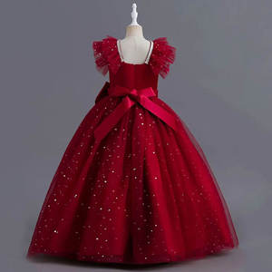 Vestido de Princesa Azul Marino de Lujo al por Mayor con Falda de Tul con Estrellas Brillantes y Elegante Lazo, Vestido Largo Formal para Fiestas para Niñas, Nuevo - Product Image 3