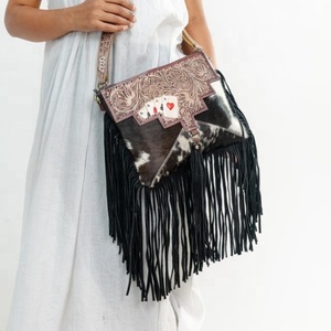 New Handmade Western Stylish Hair On Tooled Cowhide Leather Fringe Purse <b>Boho</b> Unique Deck Of Cards Gambler Cowgirl Crossbody <b>Bag</b> - Product Image 2