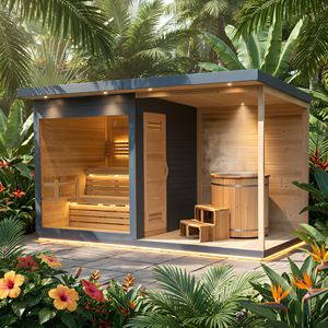 Sauna Profesional para Exteriores con Bañera de Inmersión Fría, <span class=keywords><strong>Casa</strong></span> de Sauna de Madera Termotratada para Bienestar, Terapia de Contraste, Hoteles, Resorts y Recuperación - Product Image 1