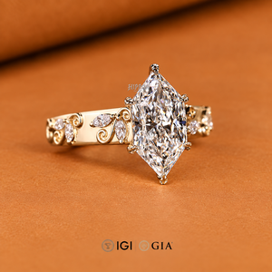 Bague de fiançailles Art Déco Marquise Néerlandaise, Bague de mariage pour elle, Bague en diamant de laboratoire sertie à griffes style feuille, Bague faite à la main - Product Image 3