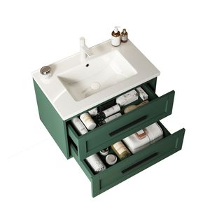JODI 30-Inch Modern Wall-Mounted Floating Bathroom Vanity with 2 Drawers White Ceramic Basin White <b>Panel</b> <b>Lights</b> - Product Image 2