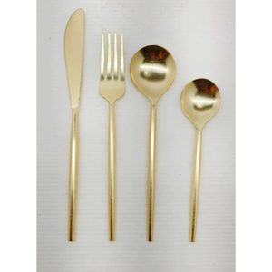 Ensemble de couverts en laiton finition or mat, fabrication artisanale élégante, 4 pièces, prix raisonnable, directement de l'usine. - Product Image 1