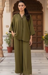 Women's Regular Fit Solid Button Silk Eco-Friendly Breathable Quick Dry 2-Piece Co-ord <b>Sets</b> - Product Image 4