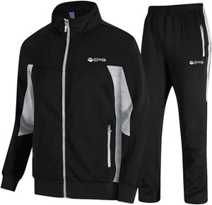 Conjunto Deportivo para Hombre Spenta, Chaqueta Negra con Cuello Alto y Bolsillos con Cremallera, Pantalones con Cordón Ajustable, Corte Regular, Estilo Deportivo - Product Image 1