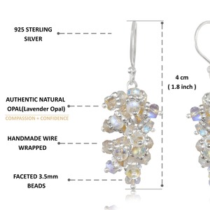 925 <b>Sterling</b> <b>Silver</b> Opal Drop Earrings Handmade <b>Wire</b> Wrapped Faceted Bead Dangle 4 cm Trendy Wedding for Women - Product Image 1