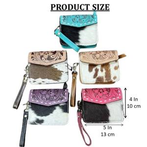 Monedero de Cuero Vacuno Repujado a Mano, Estilo Bohemio Occidental, Mini Cartera de Cuero Genuino para Mujer, Novedad al por Mayor 2025 - Product Image 2
