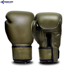Gants de boxe en cuir vert olive Daizen 16oz à lacets avec sangle de poignet réglable pour adultes, équipement d'entraînement - Product Image 3